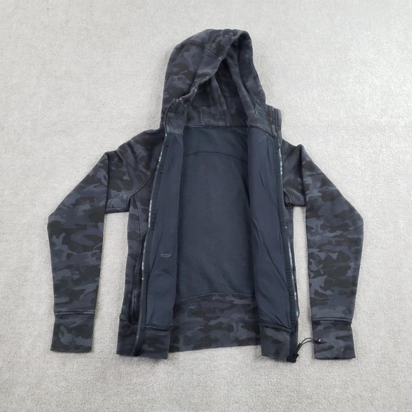 Lululemon Scuba Hoodie Womens Size 8 Gray Camo Print Full Zip Thumbholes - Picture 5 of 9